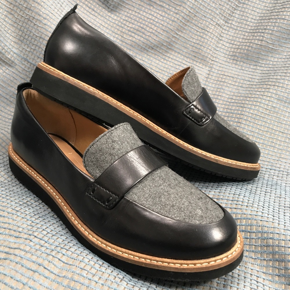 Clark's loafers, leather and wool tweed, NWOT